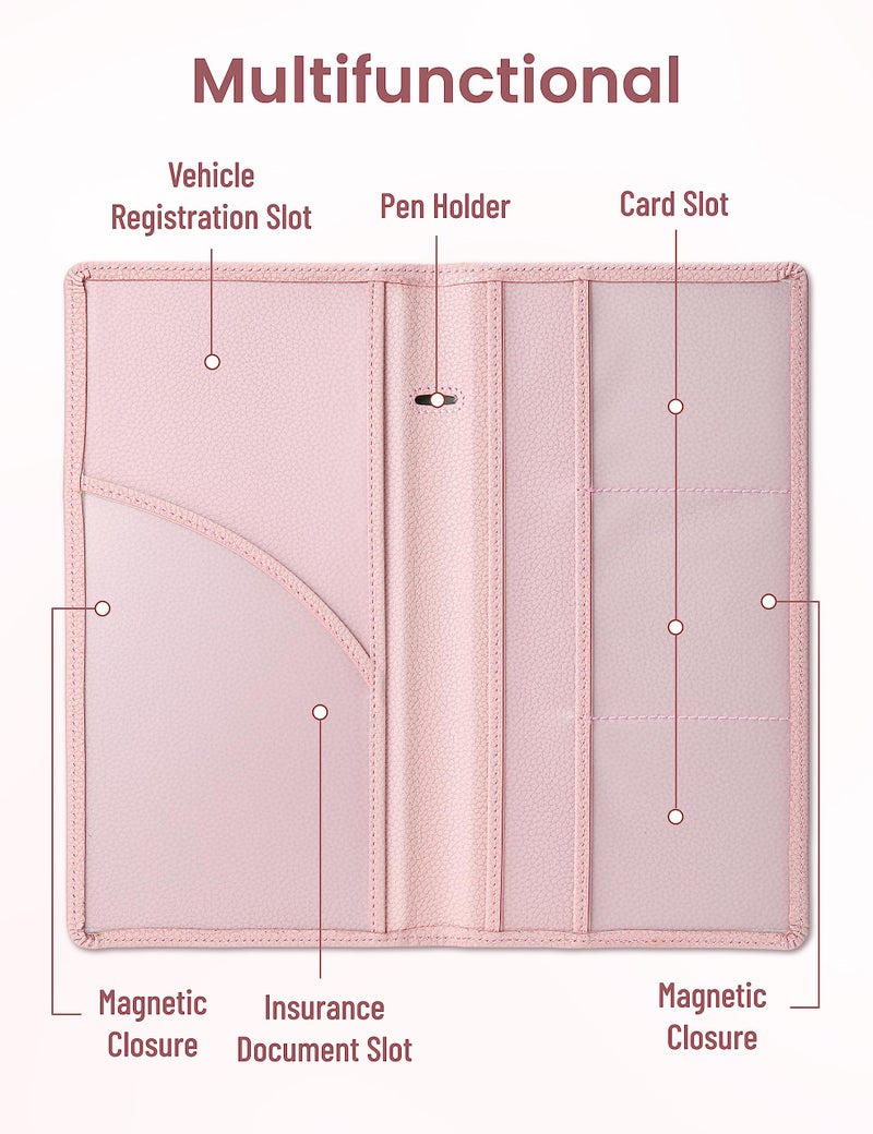 Yarnic Car Registration and Insurance Holder  Pu Leather Car Registration and Insurance Card Holder Car Document Holder for Cards  Essential Document  Driver License (Pink) - Image 4